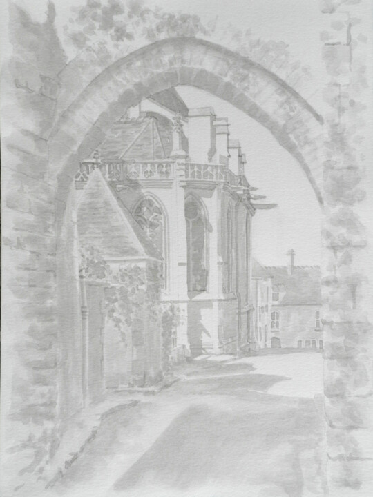 Pintura titulada "porte medievale" por Daniel Descamps, Obra de arte original, Tinta