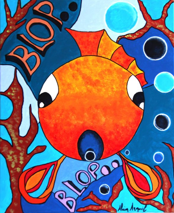 BLOP BLOP le poisson rouge 绘画, 28.7x23.6 in