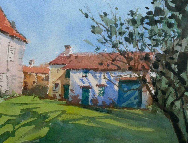 Painting titled "Chez Françoise et M…" by Christian Arnould, Original Artwork, Watercolor