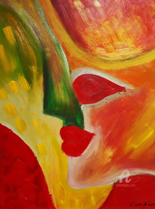 " Divine penseuse" 绘画, 23.6x17.7 in