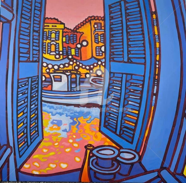 Peinture intitulée "Fenêtre en confinem…" par Gwendoline Pieters, Œuvre d'art originale, Huile Monté sur Châssis en bois