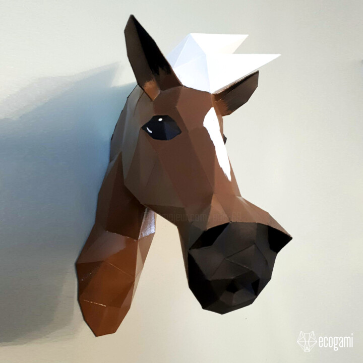 Trophée de cheval amusant papercraft 3D imprimable 雕塑, 19.7x11.8 in