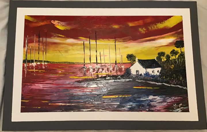 Painting titled "Couché de soleil bo…" by Ac, Original Artwork, Oil