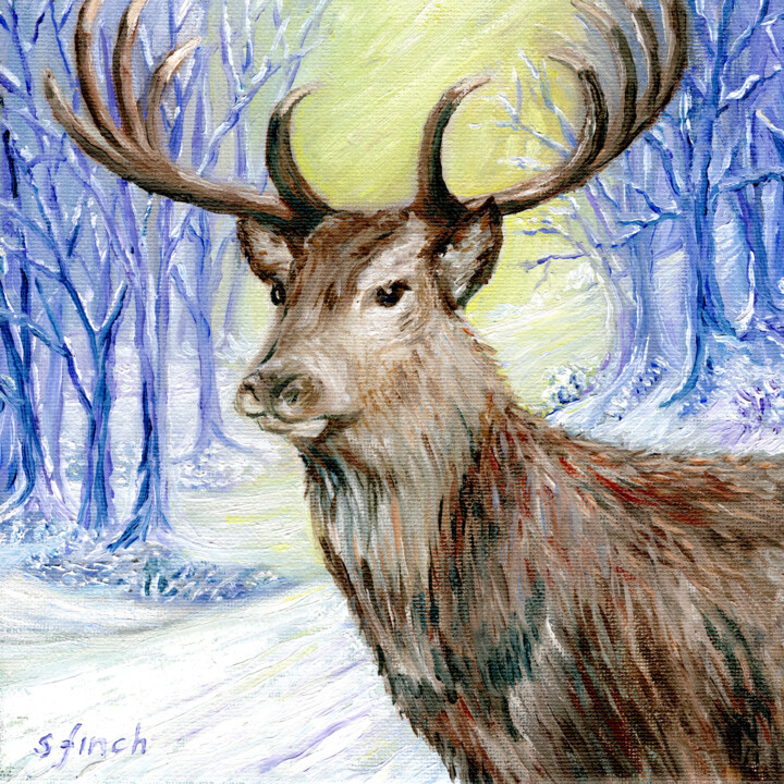 绘画 标题为“Spirit of Stag” 由Sonia Finch, 原创艺术品, 油 安装在木质担架架上