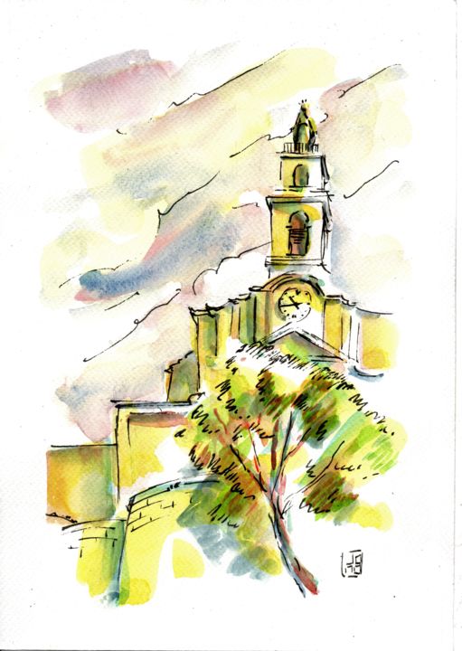 Painting titled "Décanale Saint Loui…" by Joël Monnier, Original Artwork, Watercolor