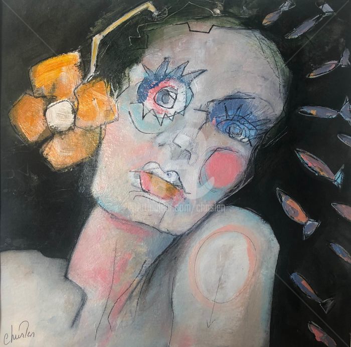 Painting titled "Portrait en confine…" by Chrislen, Original Artwork, Acrylic