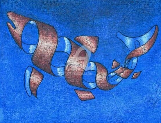 Painting titled "Quantum fish" by Coco, Original Artwork, Oil
