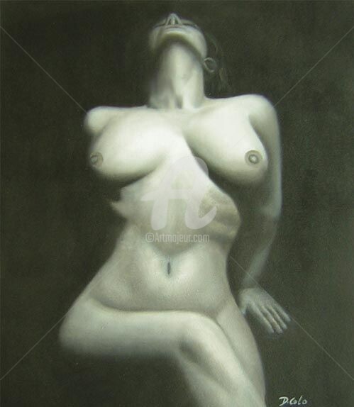 Painting titled "Black and white nude" by Coco, Original Artwork, Oil