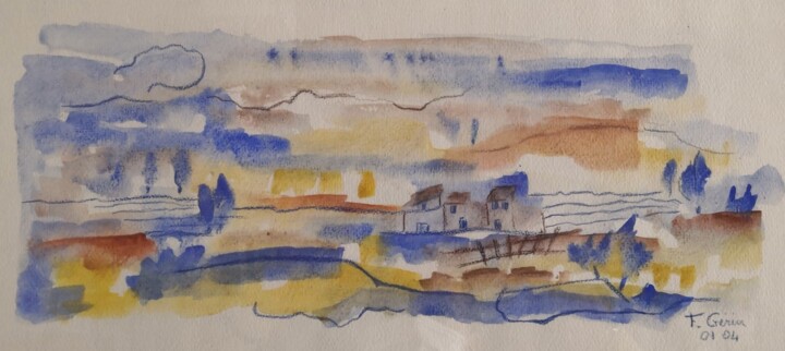 Peinture intitulée "Panorama" par Frédérique Girin, Œuvre d'art originale, Aquarelle Monté sur Verre
