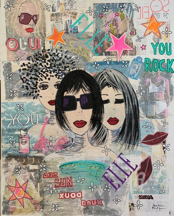Drawing titled "You Rock" by Caroline Montigneaux, Original Artwork, Marker Mounted on Wood Stretcher frame