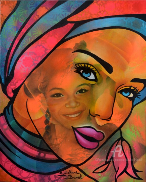 Peinture intitulée "Madras" par Jeannette Guichard-Bunel, Œuvre d'art originale, Huile Monté sur Châssis en bois