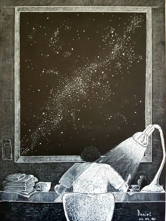Tekening getiteld "Creative night" door Daniel Darie, Origineel Kunstwerk, Gelpen