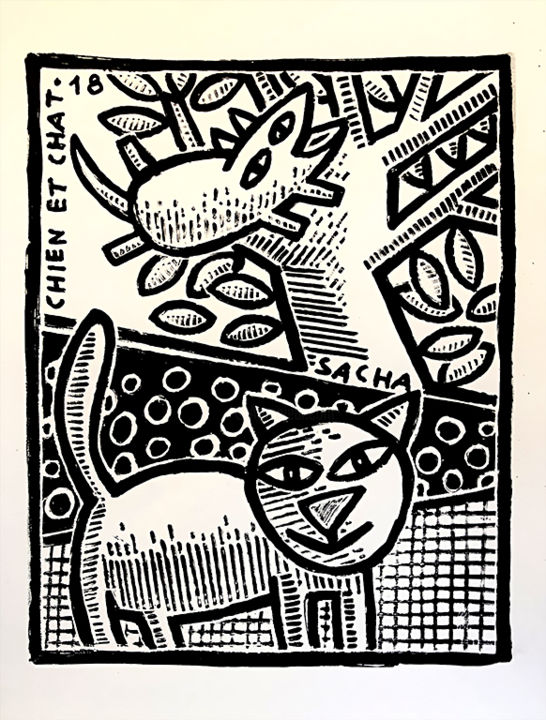 Chien et chat 印花与版画, 15.8x11.8 in