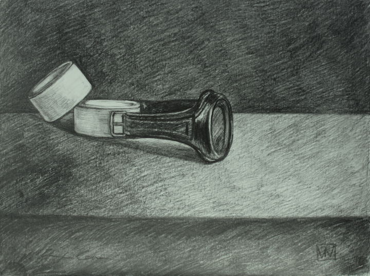 Drawing titled "Montre et rouleaux…" by Nathalia Chipilova, Original Artwork, Graphite