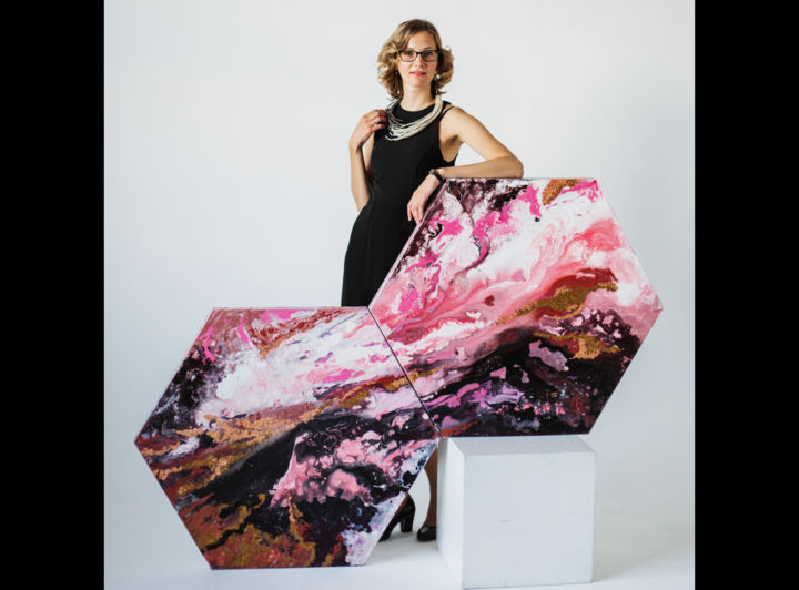 Schilderij getiteld "Pink bliss" door Anna Bo, Origineel Kunstwerk, Acryl