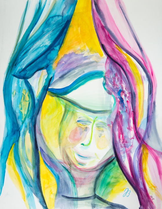 Malerei mit dem Titel "Warten auf den Auft…" von Jutta Blühberger, Original-Kunstwerk, Aquarell