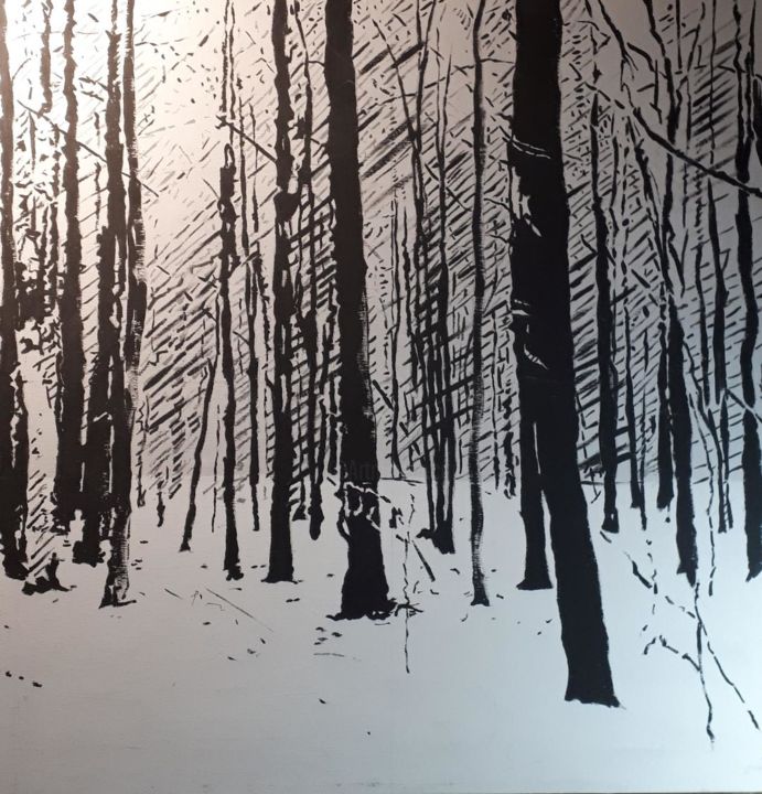 Peinture intitulée "winter forest" par R.Paül, Œuvre d'art originale, Acrylique