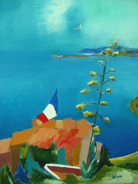 Peinture intitulée "Les toits d'Eze" par Jean-Noël Le Junter, Œuvre d'art originale, Huile Monté sur Châssis en bois