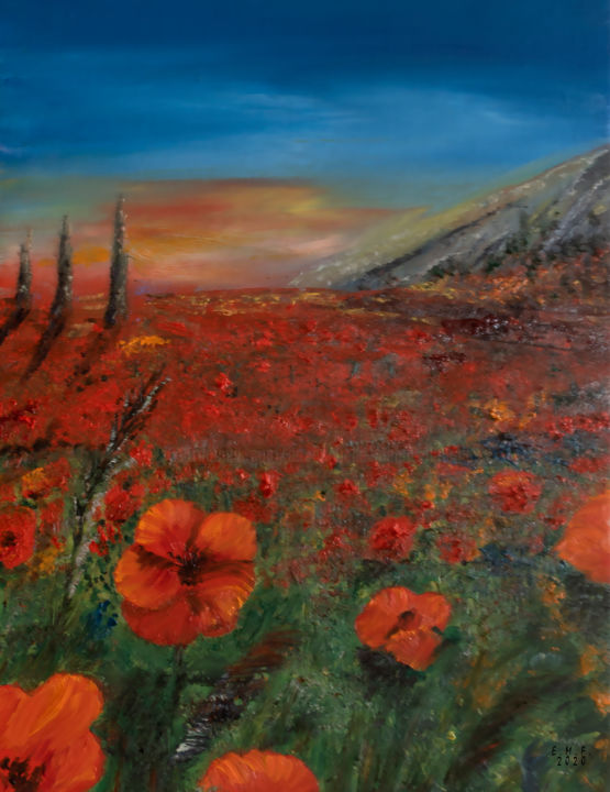 Peinture intitulée "Les Coquelicots" par Emmanuelle Menny Fleuridas, Œuvre d'art originale, Huile