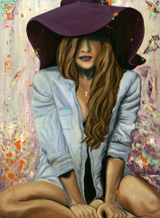 제목이 "Lucky purple hat -…"인 미술작품 Larisa Lavrova로, 원작, 기름 나무 들것 프레임에 장착됨