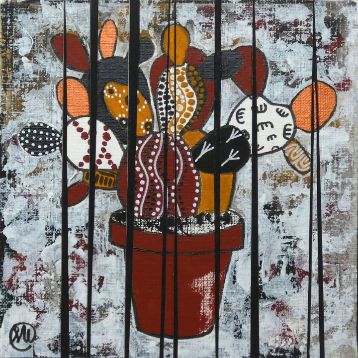 Peinture intitulée "cactus aborigène dé…" par Séverine Piques (WOERLY), Œuvre d'art originale, Acrylique