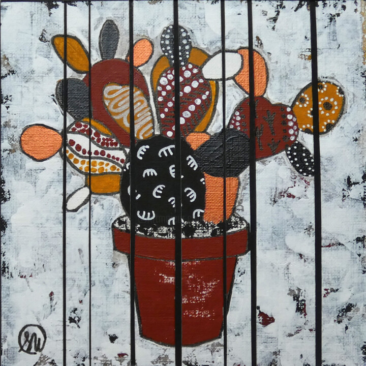 Peinture intitulée "Cactus aborigène dé…" par Séverine Piques (WOERLY), Œuvre d'art originale, Acrylique