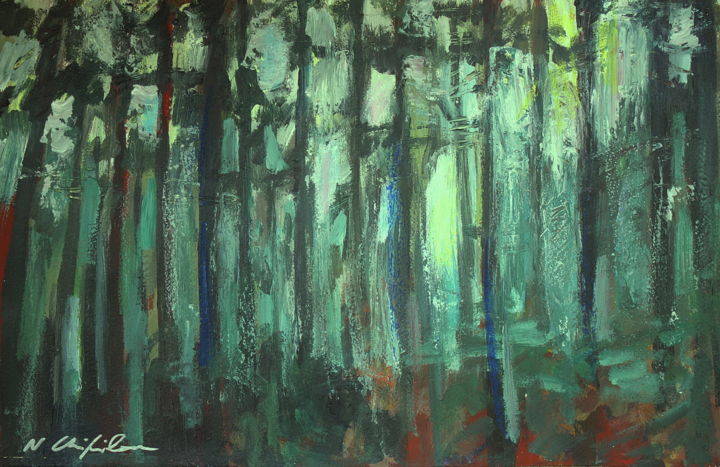 Peinture intitulée "Forest light 1" par Nathalia Chipilova, Œuvre d'art originale, Acrylique