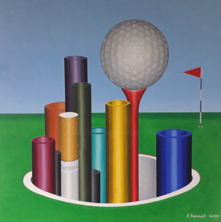 Peinture intitulée "Trou-en-un (le tabl…" par Patrice Preveirault, Œuvre d'art originale, Huile