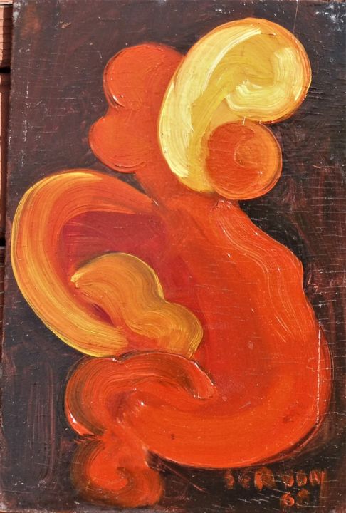 Peinture intitulée "Petit nu rouge" par Servin, Œuvre d'art originale, Huile