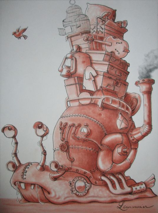 Dessin intitulée "Le gastéropode à va…" par Philippe Lemarinier, Œuvre d'art originale, Pastel