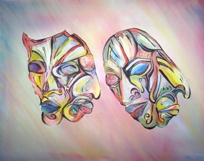 Painting titled "Four Masks" by Dubravka Poznic, Original Artwork