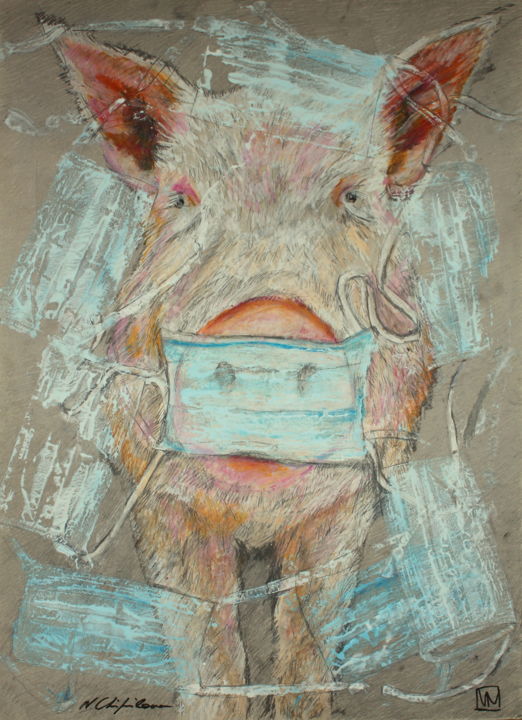 Le porc des masques #artistsupportpledge 绘画, 27.6x19.7 in