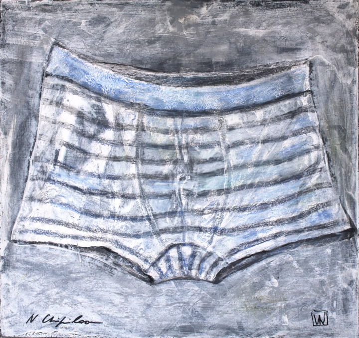 Caleçon rayé. #artistsupportpledge 绘画, 15.8x15.8 in