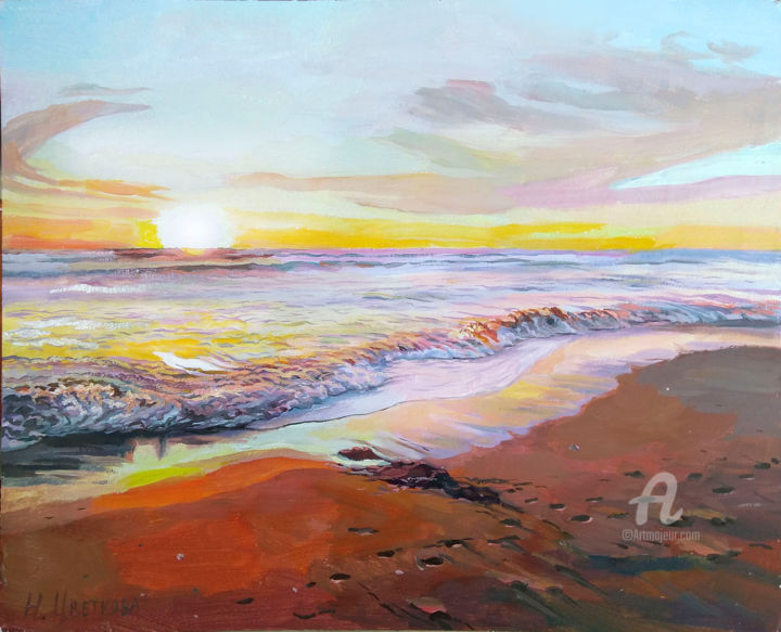Painting titled "Океан. Закат." by Nadezhda Tsvetkova, Original Artwork, Oil