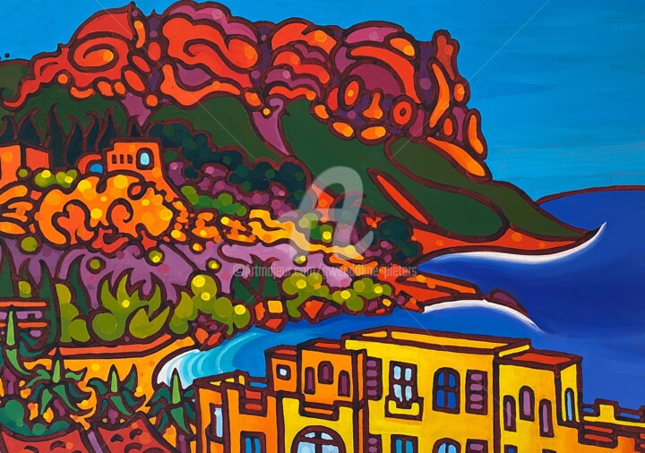 Painting titled "Cassis, vue sur la…" by Gwendoline Pieters, Original Artwork, Oil Mounted on Wood Stretcher frame