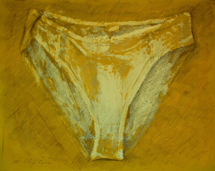 Painting titled "Yellow Panties 1" by Nathalia Chipilova, Original Artwork, Acrylic
