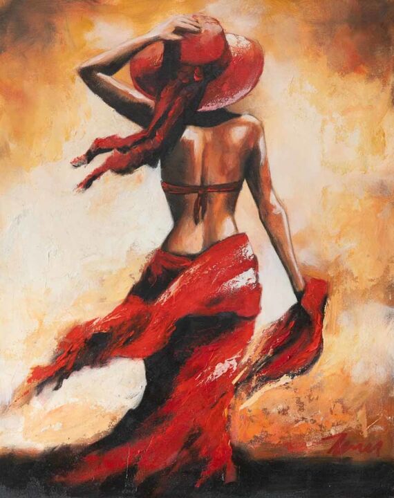 Woman walking on the beach painting - Julia, oil painting 绘画, 20.9x16.1 in