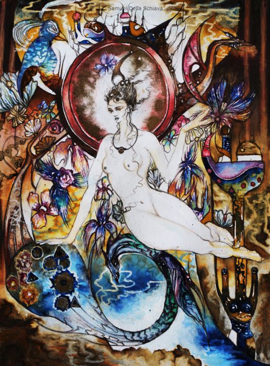 图画 标题为“Paradis / Paradise” 由Samuel Della Schiava, 原创艺术品, 墨