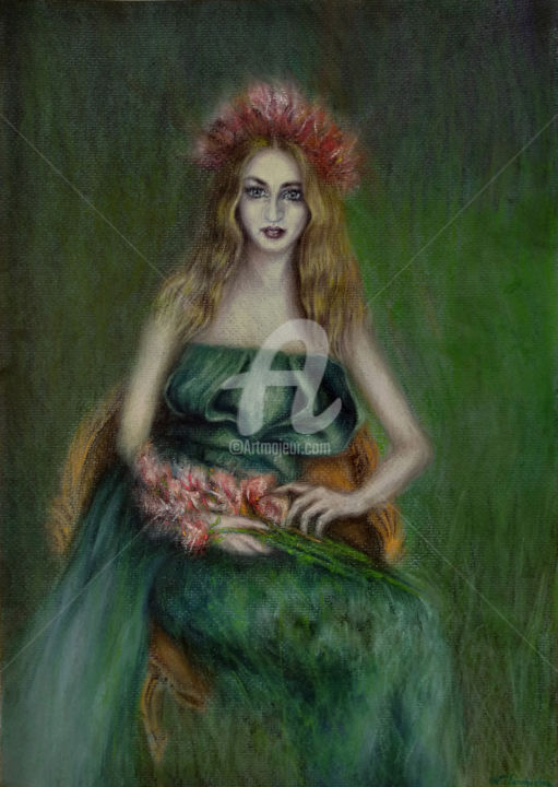 제목이 "Jardin des rêves"인 그림 Walid Lemkecher로, 원작, 파스텔