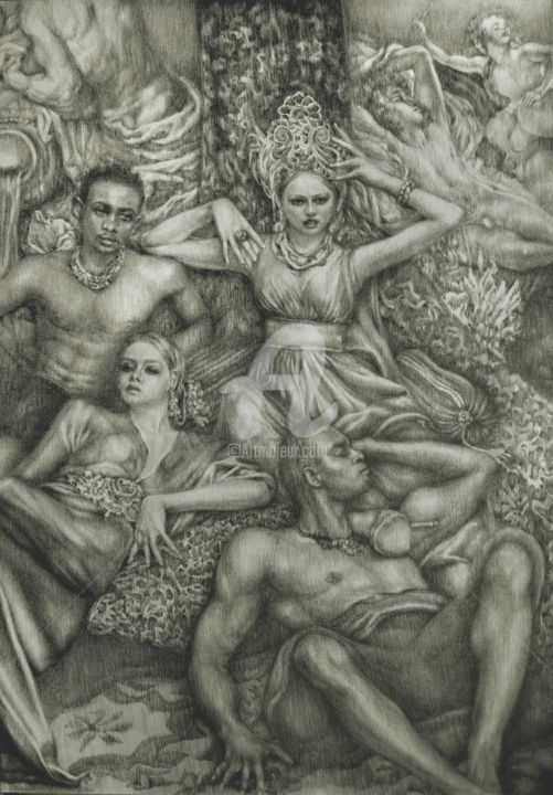 제목이 "Au royaume des âmes…"인 그림 Walid Lemkecher로, 원작, 연필