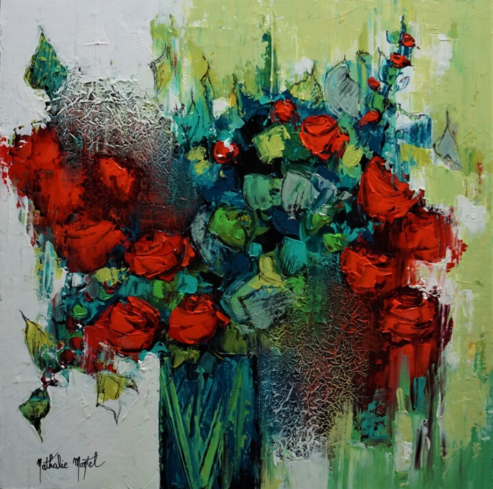 Bouquet passion.Nathalie Montel 绘画, 15.8x15.8 in