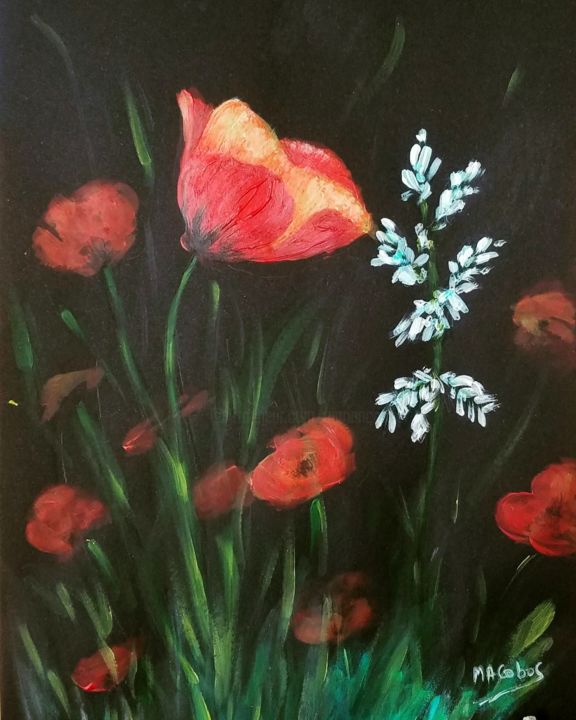 Peinture intitulée "Coquelicot" par Marian Cobos, Œuvre d'art originale, Acrylique