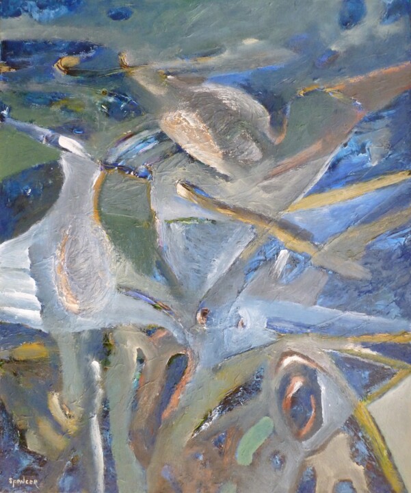Painting titled "Waterfowl" by Scott Spencer, Original Artwork, Oil Mounted on Wood Stretcher frame