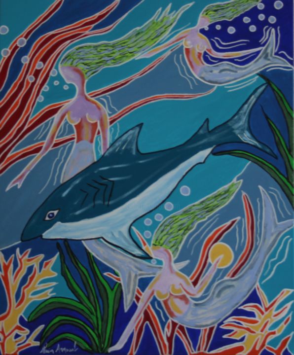 REQUIN ET SIRENES 绘画, 28.7x23.6 in