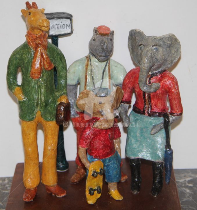 Sculptuur getiteld "arrêt de bus  bus s…" door Jacques Bourdon (JAQ), Origineel Kunstwerk, Hars
