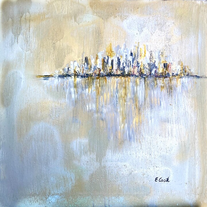 Peinture intitulée "Opalescent Skyline" par Elisa Cook Benbassat Bassat, Œuvre d'art originale, Acrylique
