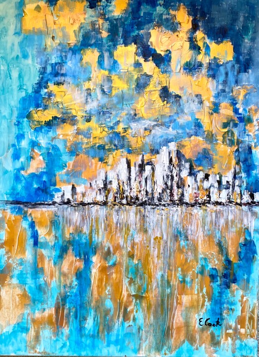 Peinture intitulée "Mosaic Skyline" par Elisa Cook Benbassat Bassat, Œuvre d'art originale, Acrylique