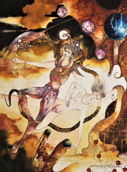 图画 标题为“Trystan et Iseut /…” 由Samuel Della Schiava, 原创艺术品, 水彩