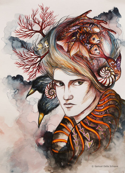 图画 标题为“Gris corbeau / Rave…” 由Samuel Della Schiava, 原创艺术品, 水彩