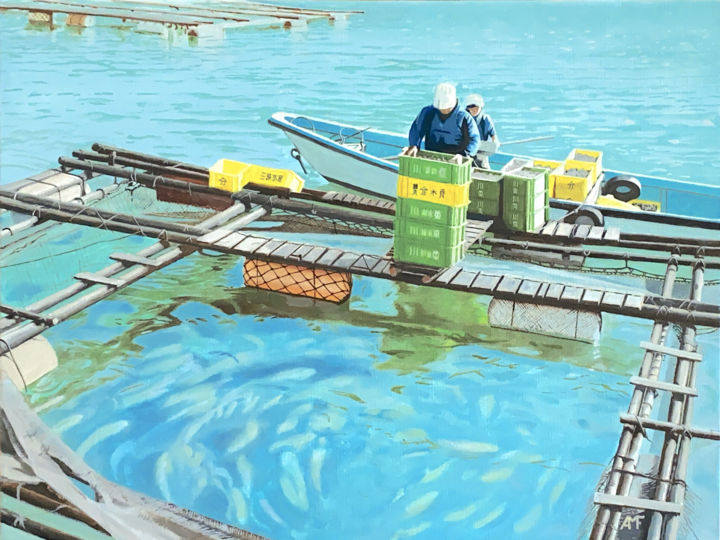 Peinture intitulée "Élevage de sérioles…" par Arnaud Feuga, Œuvre d'art originale, Huile Monté sur Châssis en bois